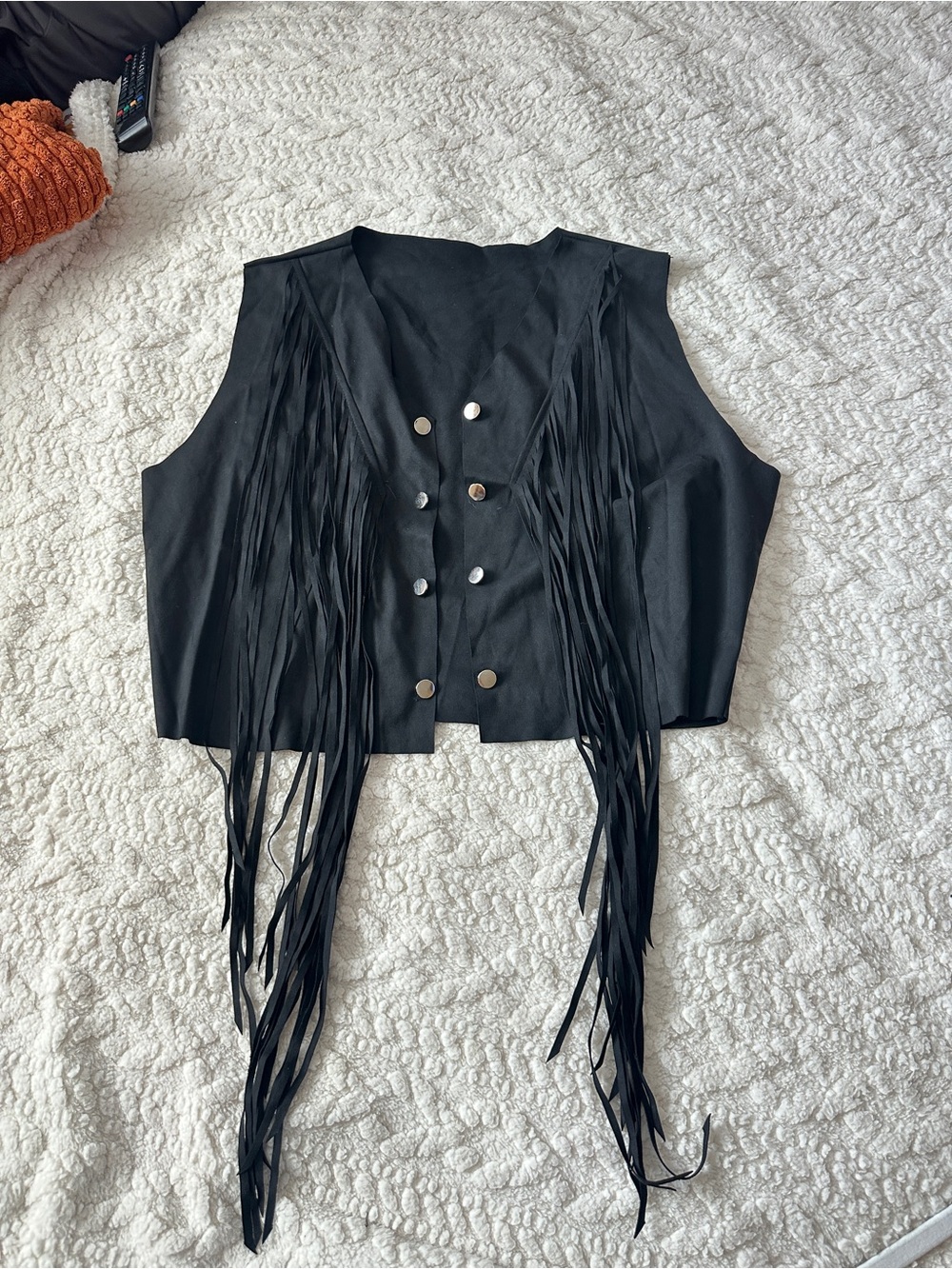 Black Fringe Button-Front Women's Vest